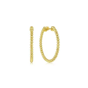 14K Yellow Gold 30mm Beaded Round Hoops