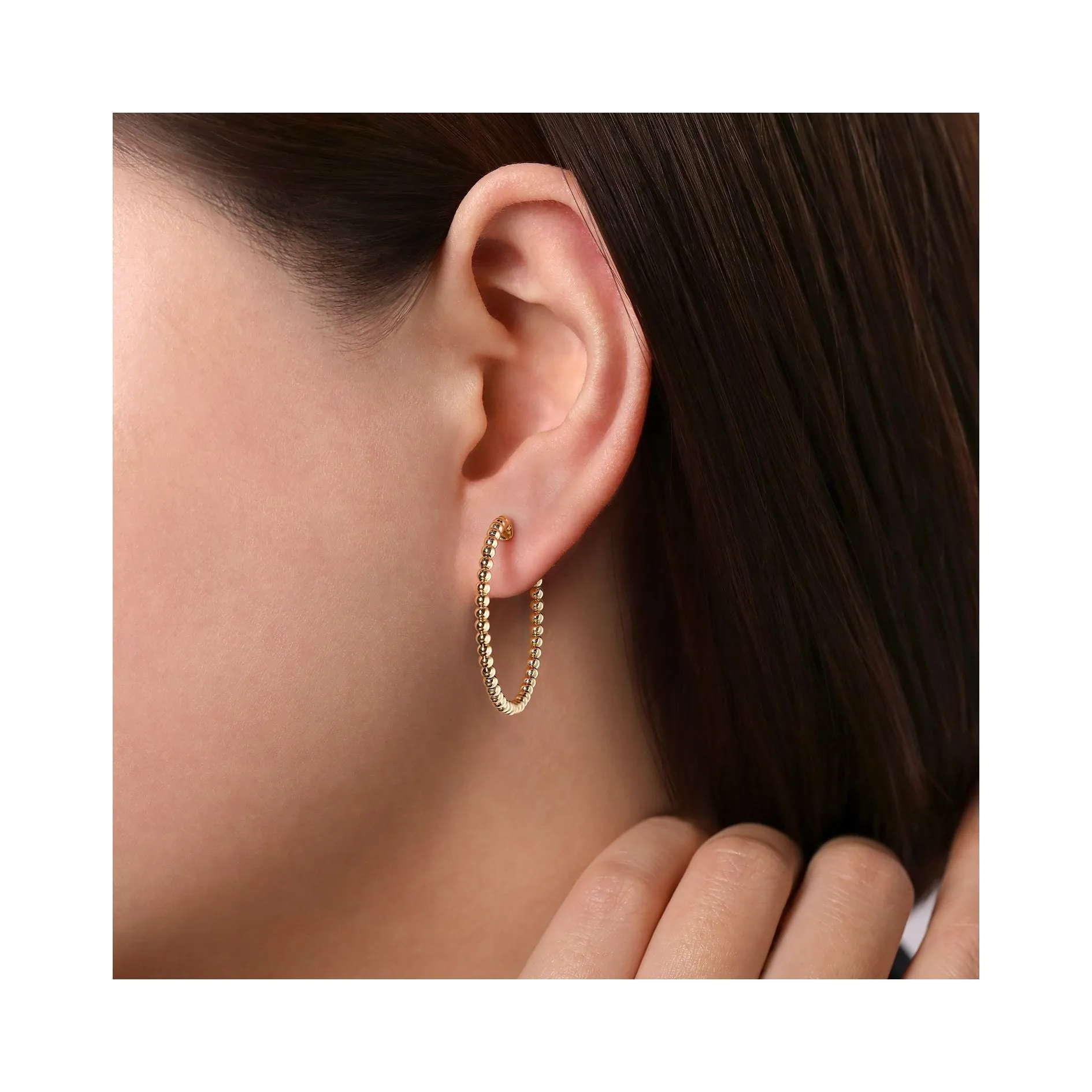 14K Yellow Gold 30mm Beaded Round Hoops