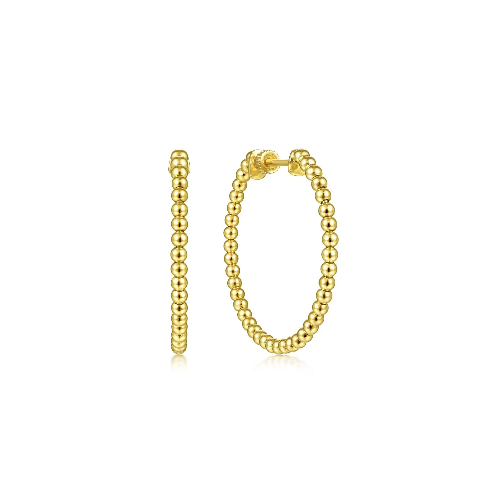 14K Yellow Gold 30mm Beaded Round Hoops