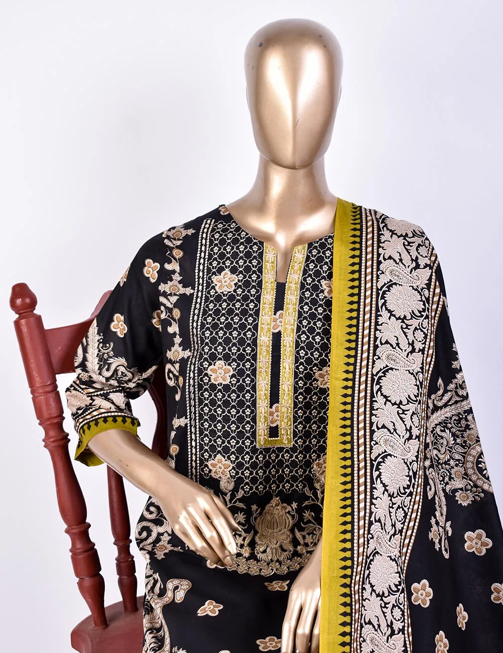 3 Pc Un-stitched Embroidered Lawn - Creative Chaos (ATL-1B-Black)