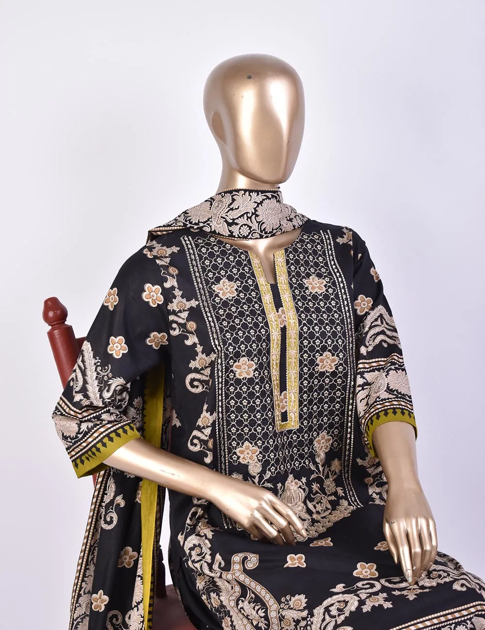3 Pc Un-stitched Embroidered Lawn - Creative Chaos (ATL-1B-Black)