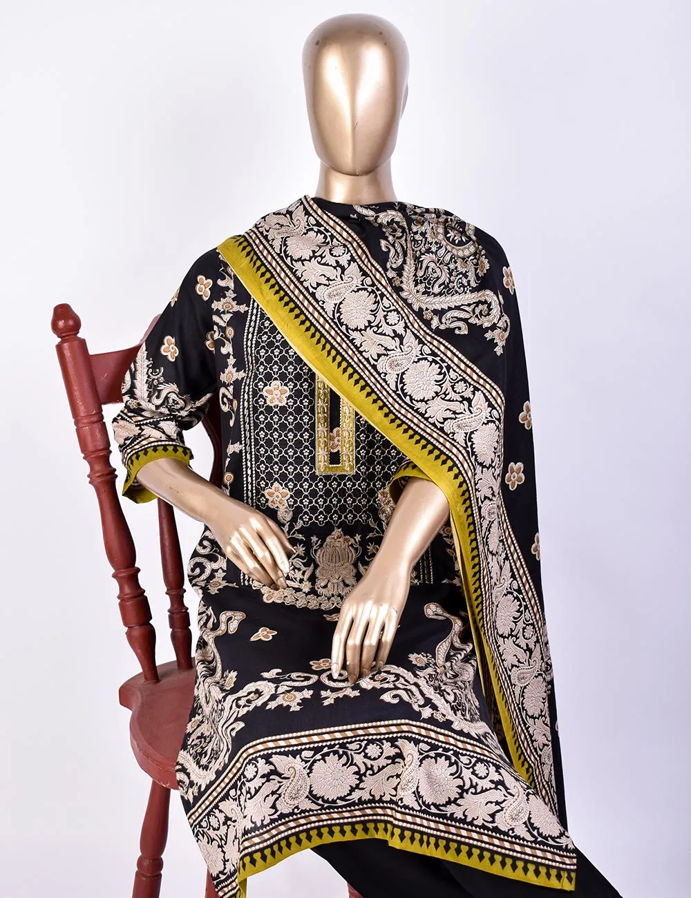 3 Pc Un-stitched Embroidered Lawn - Creative Chaos (ATL-1B-Black)