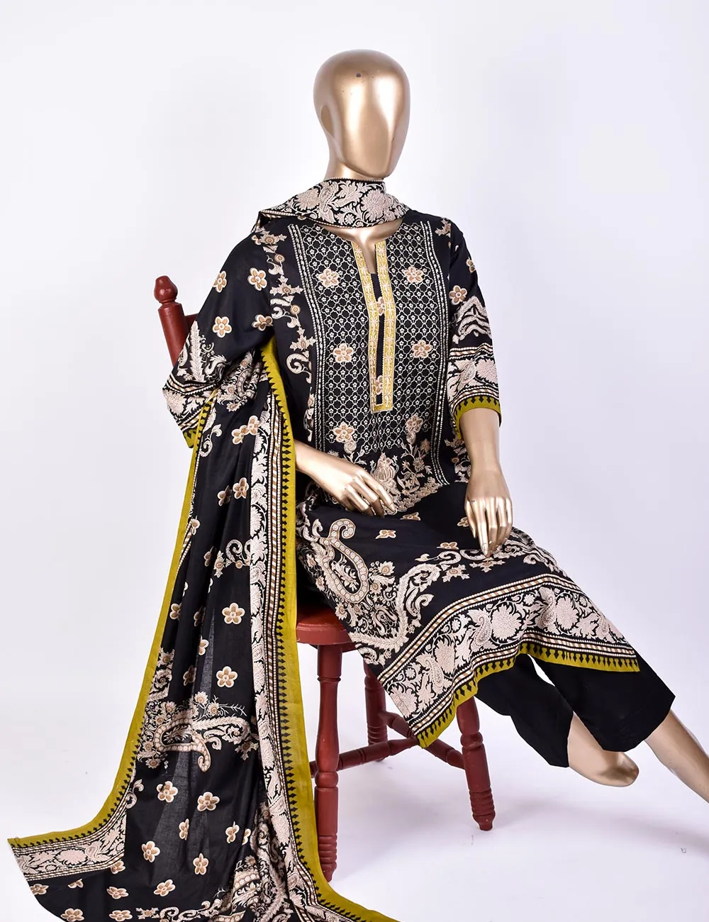 3 Pc Un-stitched Embroidered Lawn - Creative Chaos (ATL-1B-Black)