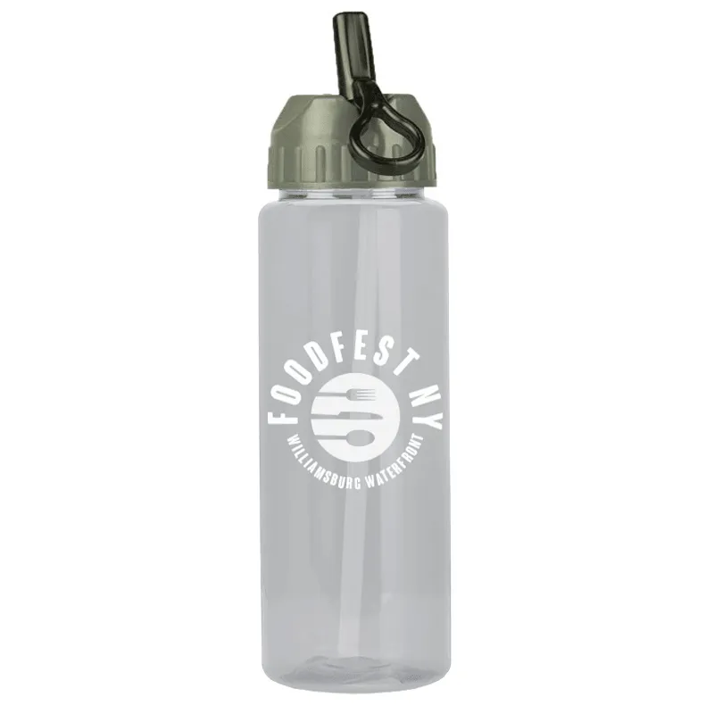 32 oz The Guzzler Transparent Bottle w/ Flip Straw Lid