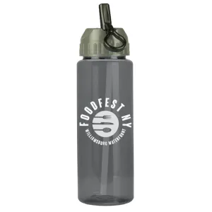 32 oz The Guzzler Transparent Bottle w/ Flip Straw Lid