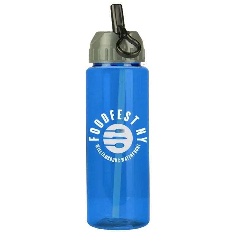 32 oz The Guzzler Transparent Bottle w/ Flip Straw Lid