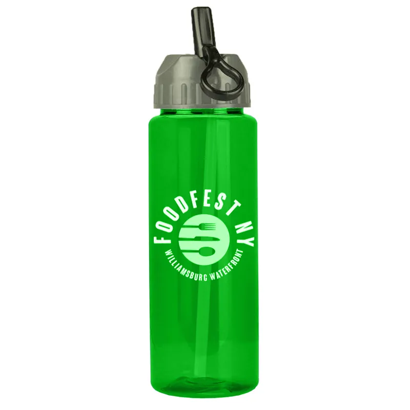 32 oz The Guzzler Transparent Bottle w/ Flip Straw Lid