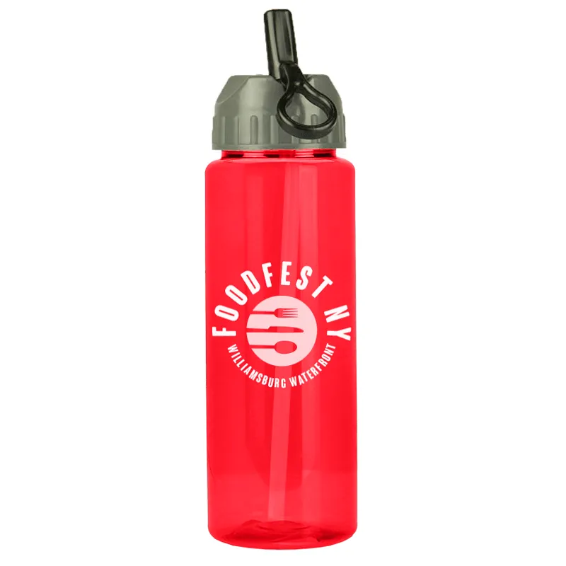 32 oz The Guzzler Transparent Bottle w/ Flip Straw Lid