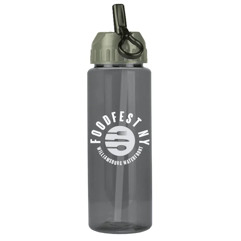 32 oz The Guzzler Transparent Bottle w/ Flip Straw Lid