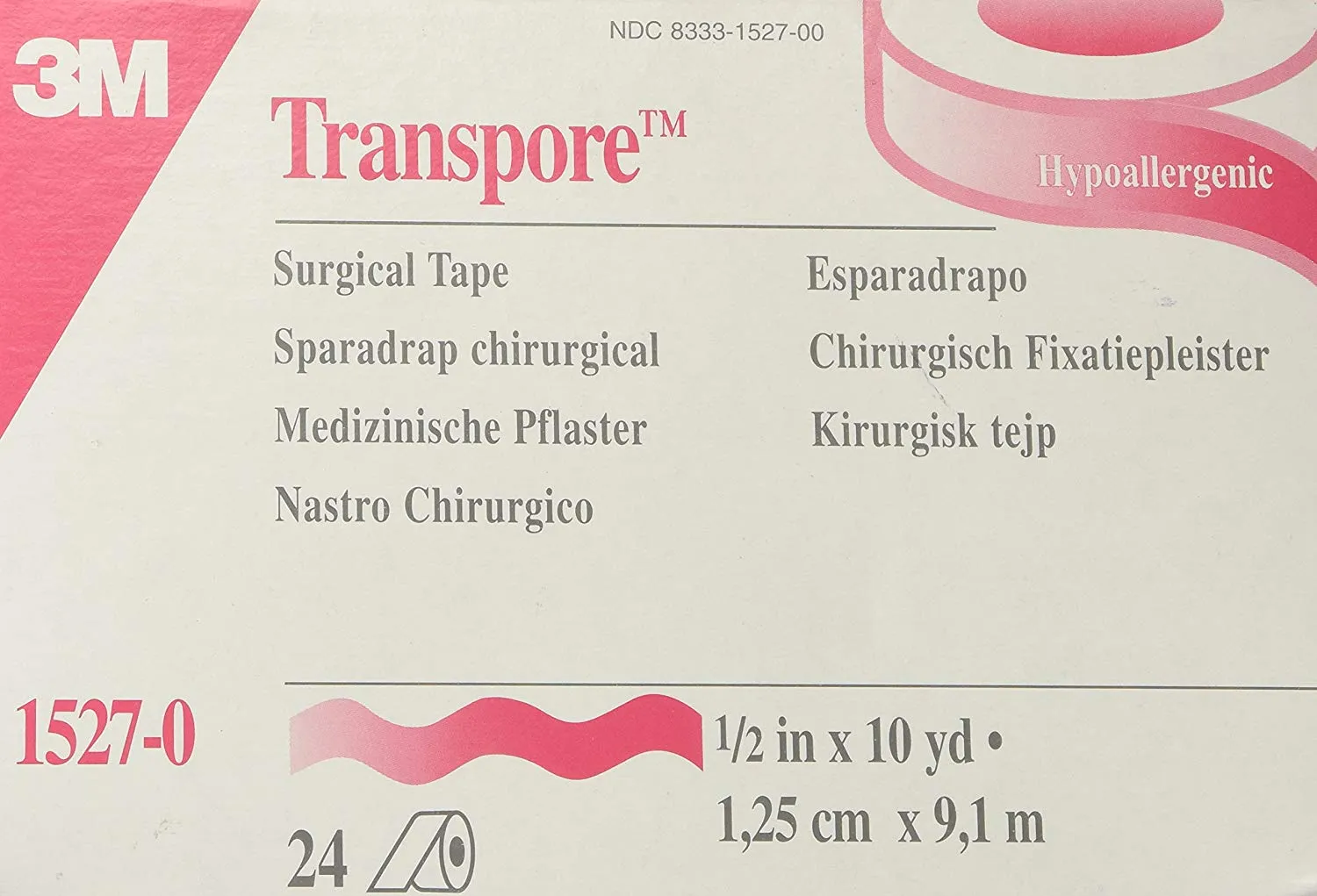 3M Medical Tape Transpore Plastic 1/2" X 10 Yards NonSterile (#1527-0, Sold Per Case)
