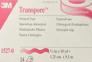 3M Transpore Surgical Medical First-Aid Plastic Tape 1/2" x 10 Yards Non-Sterile - 12 Rolls #1527-0