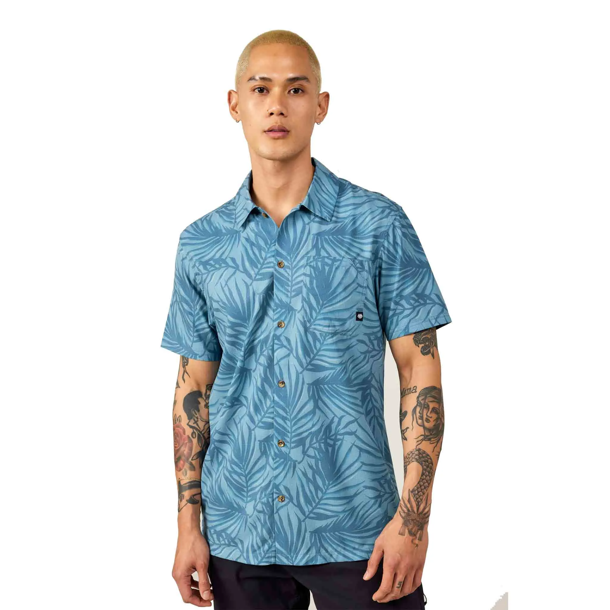 686 Nomad Perforated Short Sleeve Button Down Palm Blue