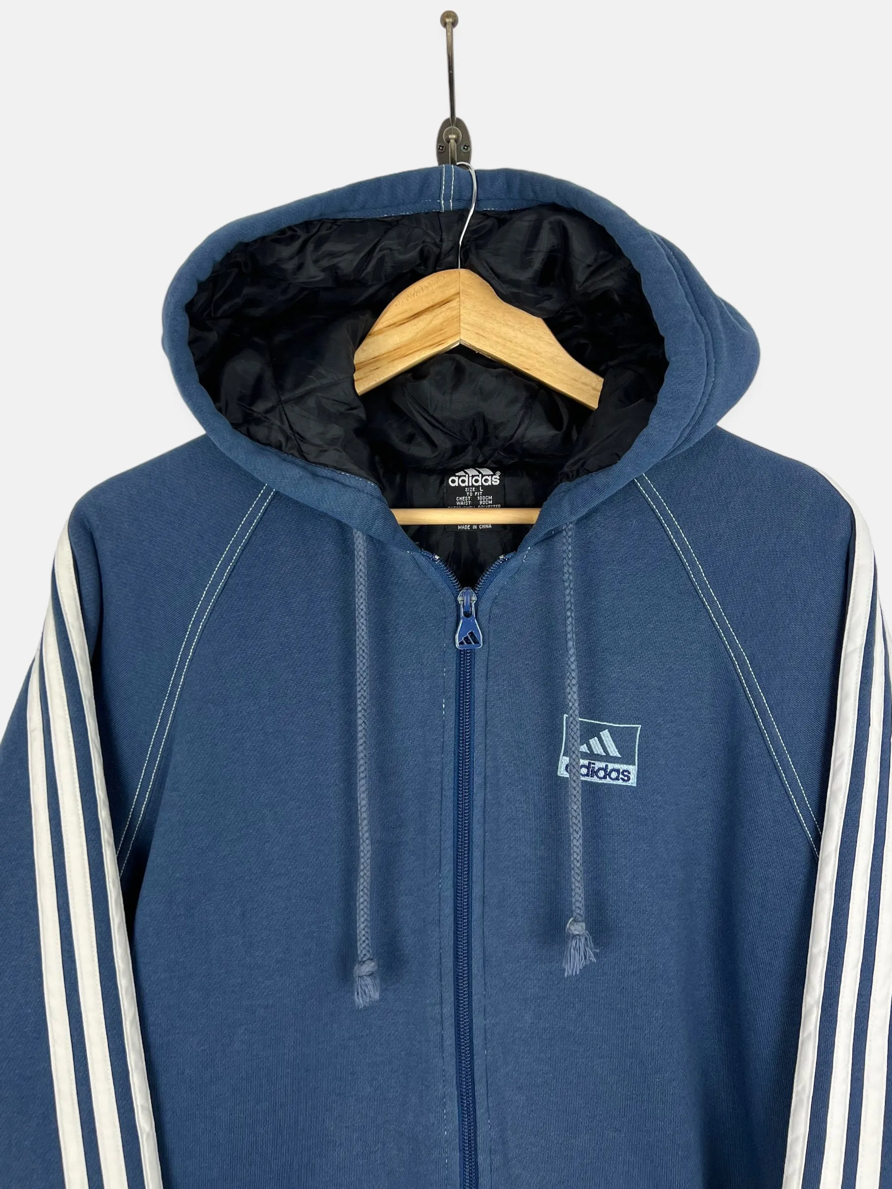 90's Adidas Embroidered Lined Jacket with Hood Size L