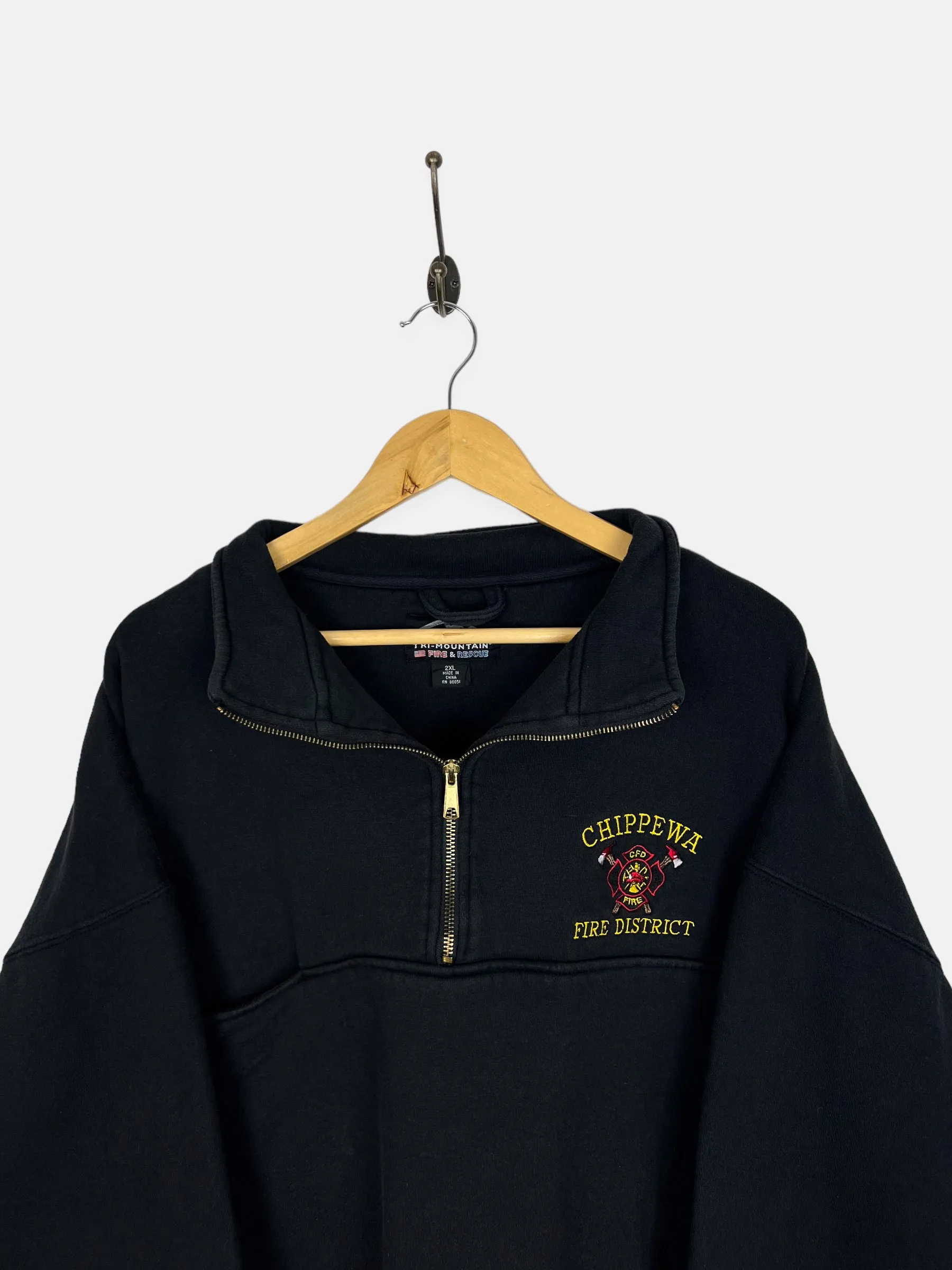 90's Chippewa Fire District Embroidered Vintage Quarterzip Sweatshirt Size XL