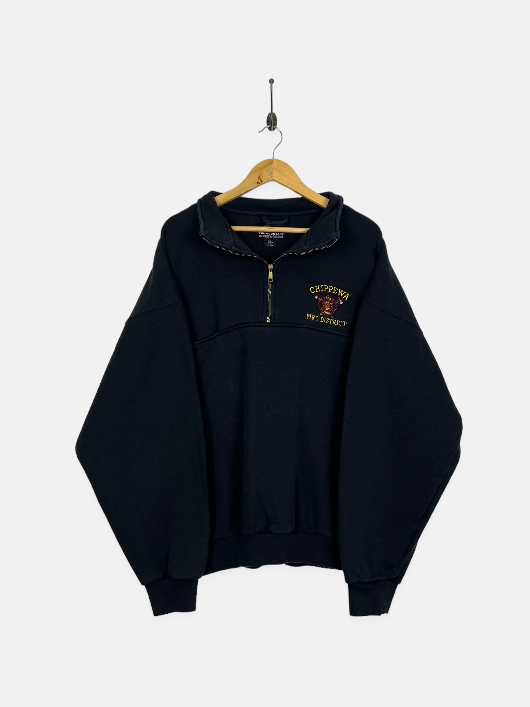 90's Chippewa Fire District Embroidered Vintage Quarterzip Sweatshirt Size XL