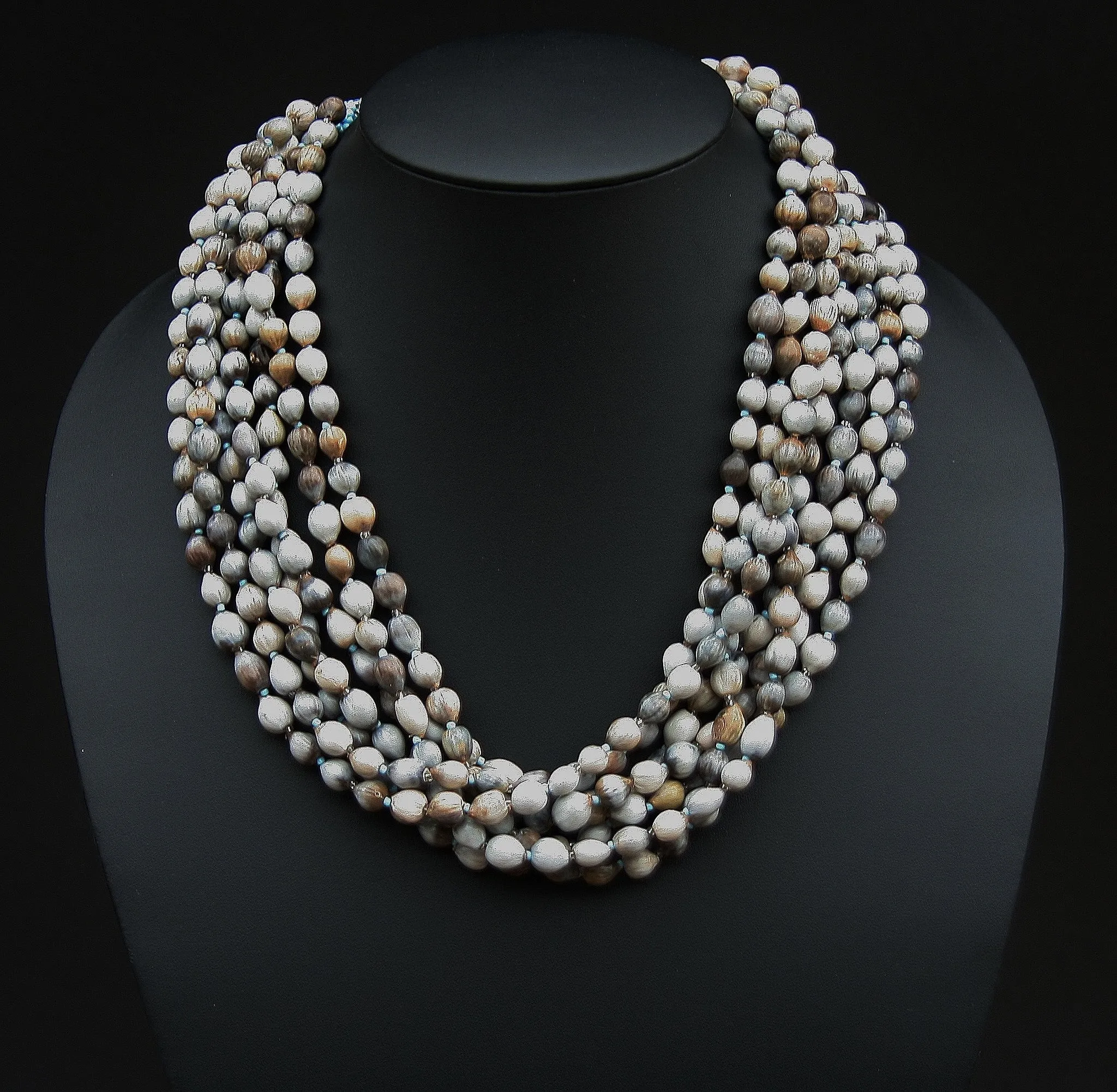 African Imfibinga/Job'sTears Seed Necklace Natural Gray with Bead Closure