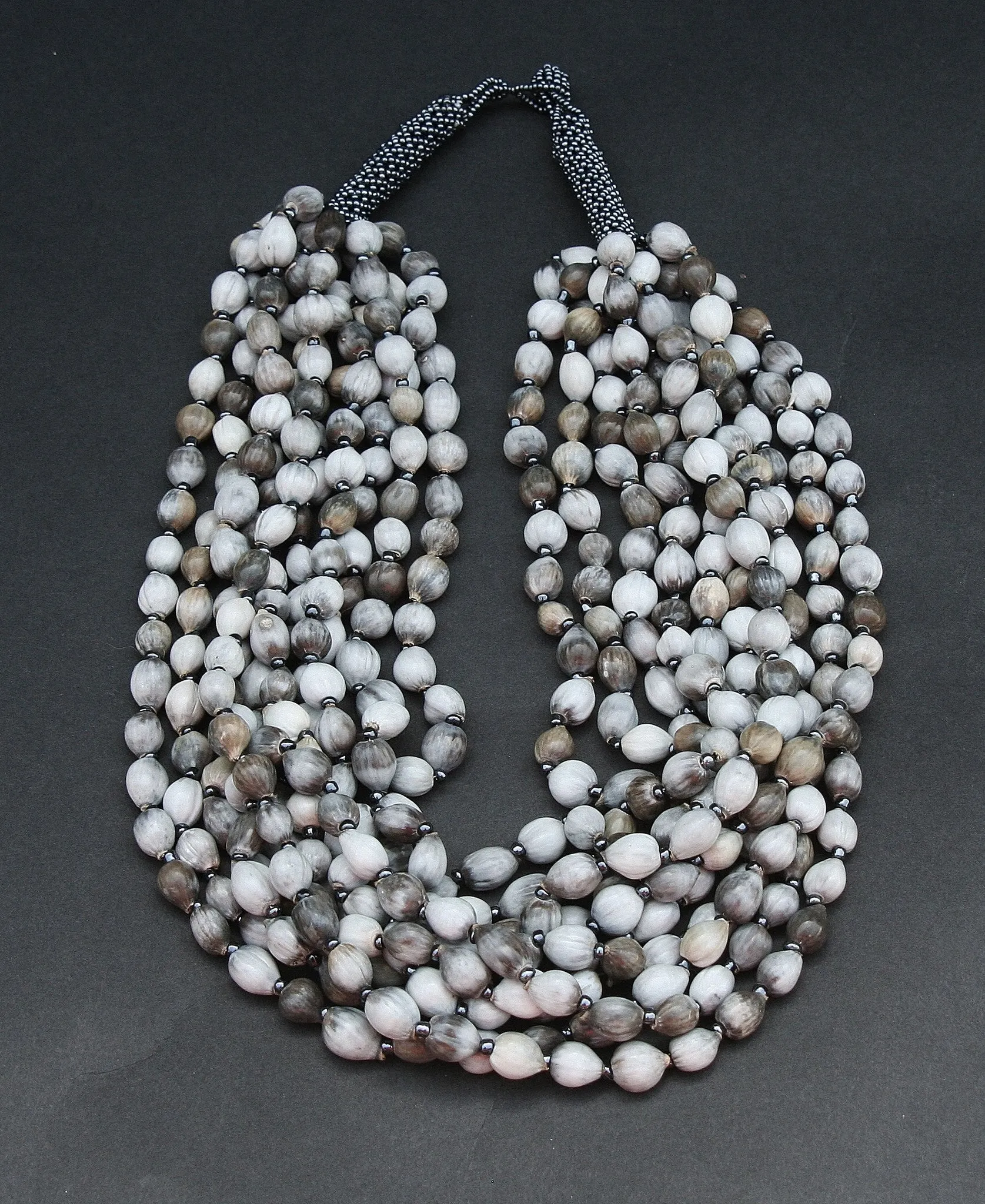 African Imfibinga/Job'sTears Seed Necklace Natural Gray with Bead Closure