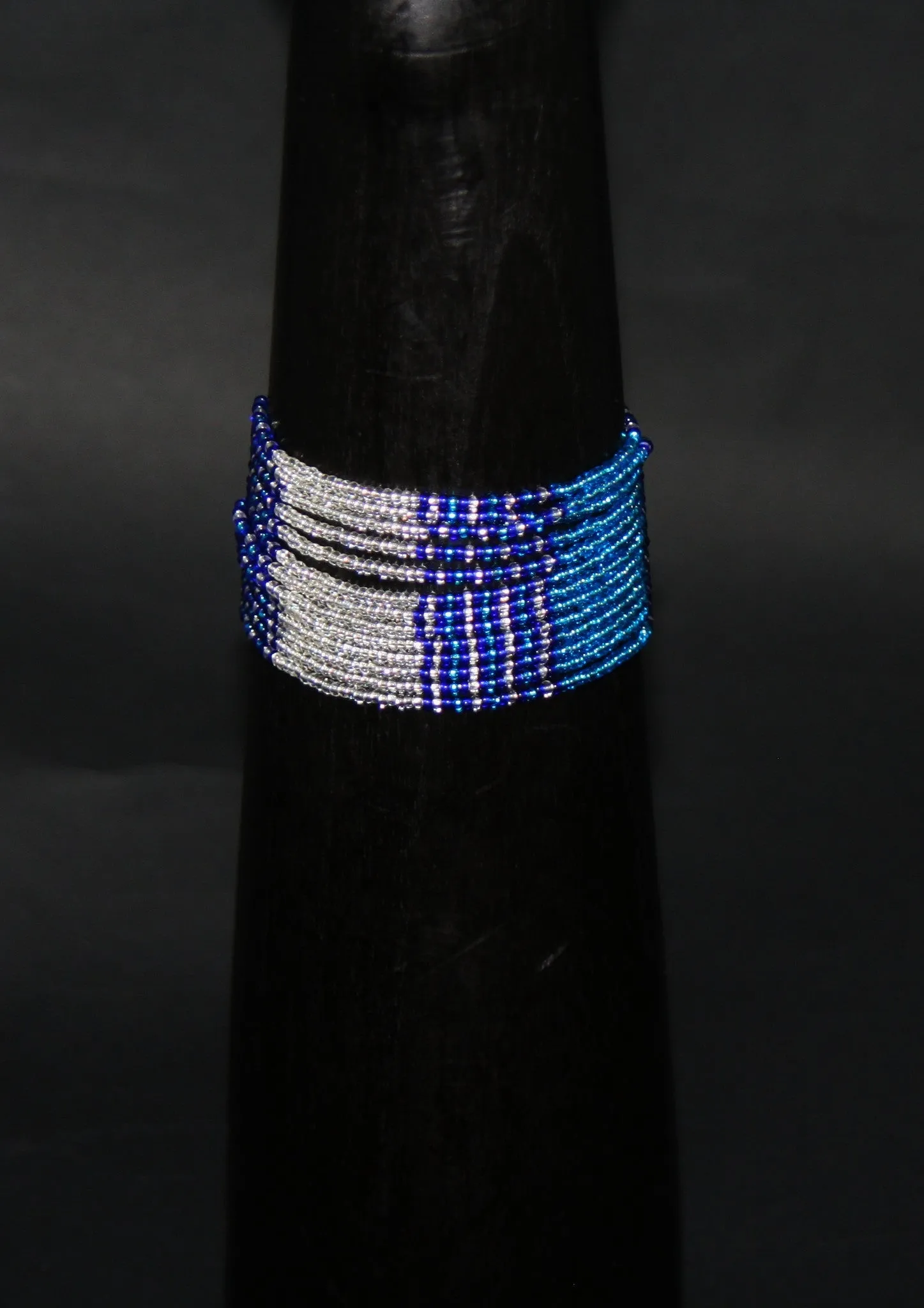 African Tribal Beaded Waterfall Necklace Blue Turquoise Silver