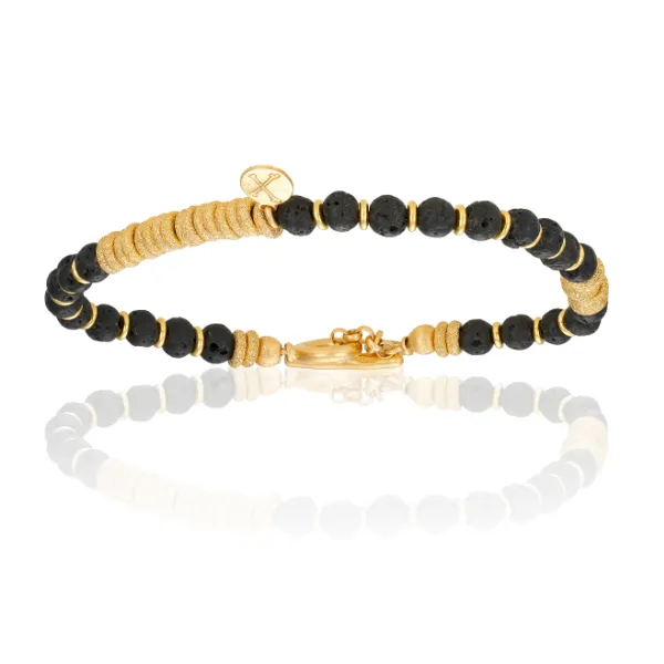 Agata and Lava Stone with Yellow Gold Gift Idea for him