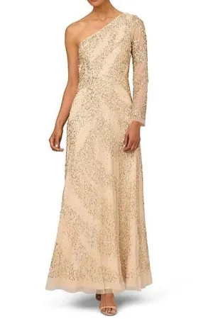 Aidan Mattox MD1E208423 Beaded One Shoulder Long Sleeve A-Line Gown