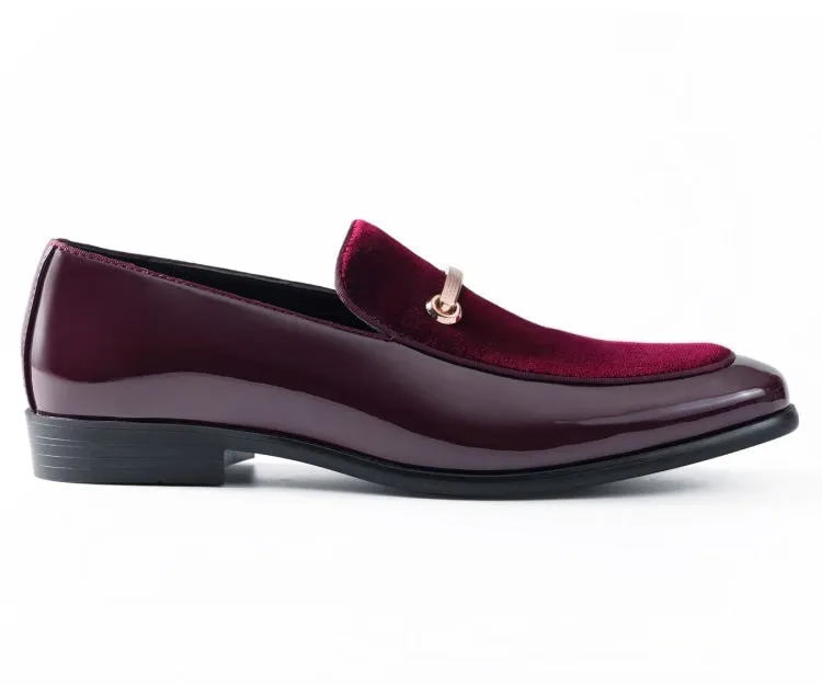 Amali andrew Burgundy Men's Velvet Patent Leather Loafers