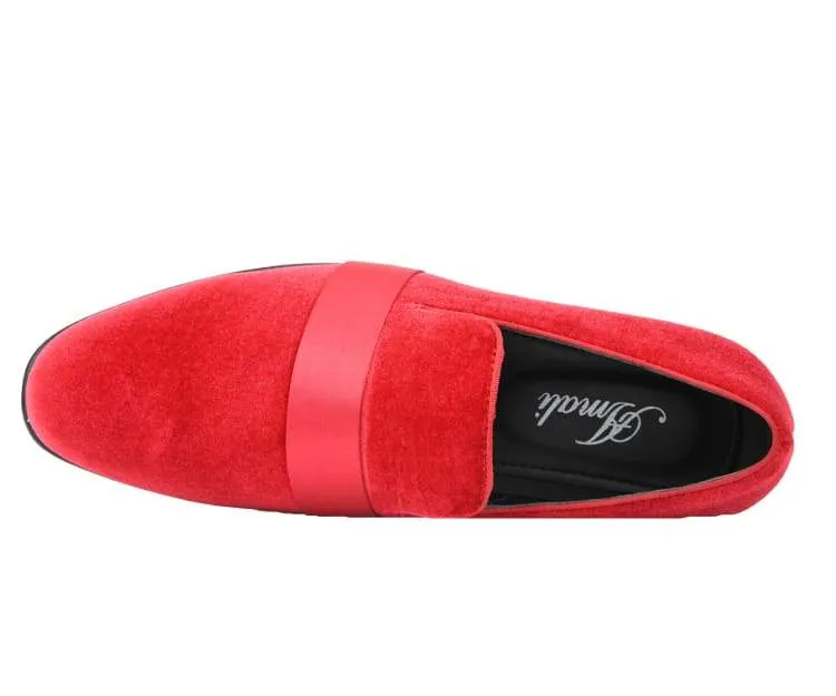 Amali Crimson Knight Velvet Loafers Men’s Red Velvet