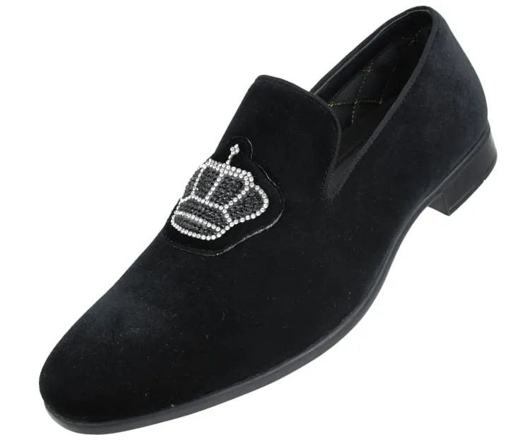 Amali Crown Black Velvet Slip On Loafers