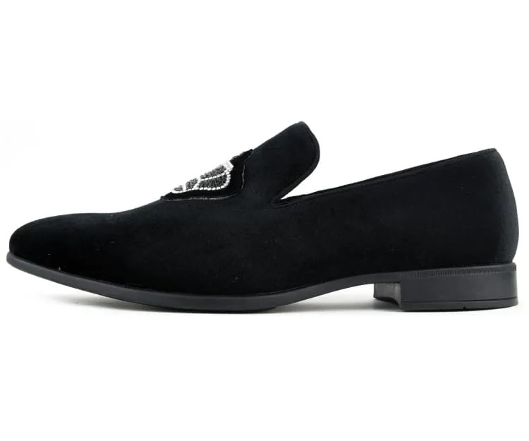 Amali Crown Black Velvet Slip On Loafers
