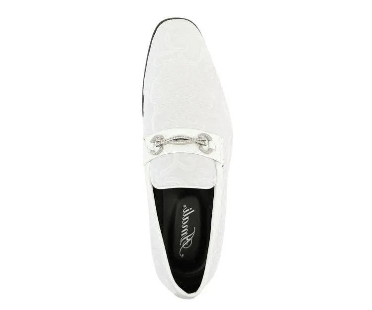 Amali Throne White Men’s Velvet Leather Loafers with Paisley Pattern