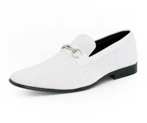 Amali Throne White Men’s Velvet Leather Loafers with Paisley Pattern