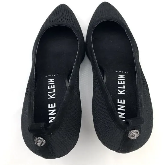 Anne Klein iflex REBECCA Black Perforated Mesh Slip On Pointed Toe Comfort Heels