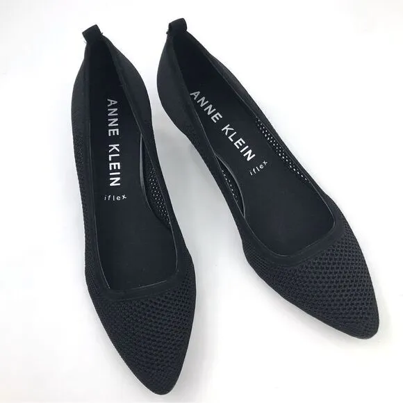 Anne Klein iflex REBECCA Black Perforated Mesh Slip On Pointed Toe Comfort Heels