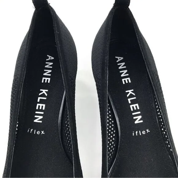 Anne Klein iflex REBECCA Black Perforated Mesh Slip On Pointed Toe Comfort Heels
