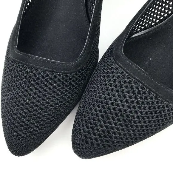 Anne Klein iflex REBECCA Black Perforated Mesh Slip On Pointed Toe Comfort Heels