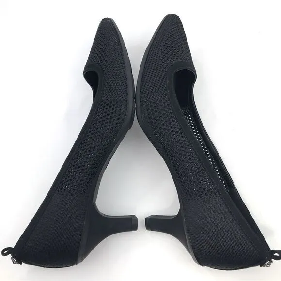 Anne Klein iflex REBECCA Black Perforated Mesh Slip On Pointed Toe Comfort Heels
