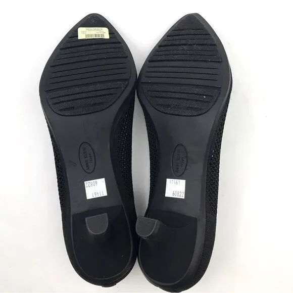 Anne Klein iflex REBECCA Black Perforated Mesh Slip On Pointed Toe Comfort Heels