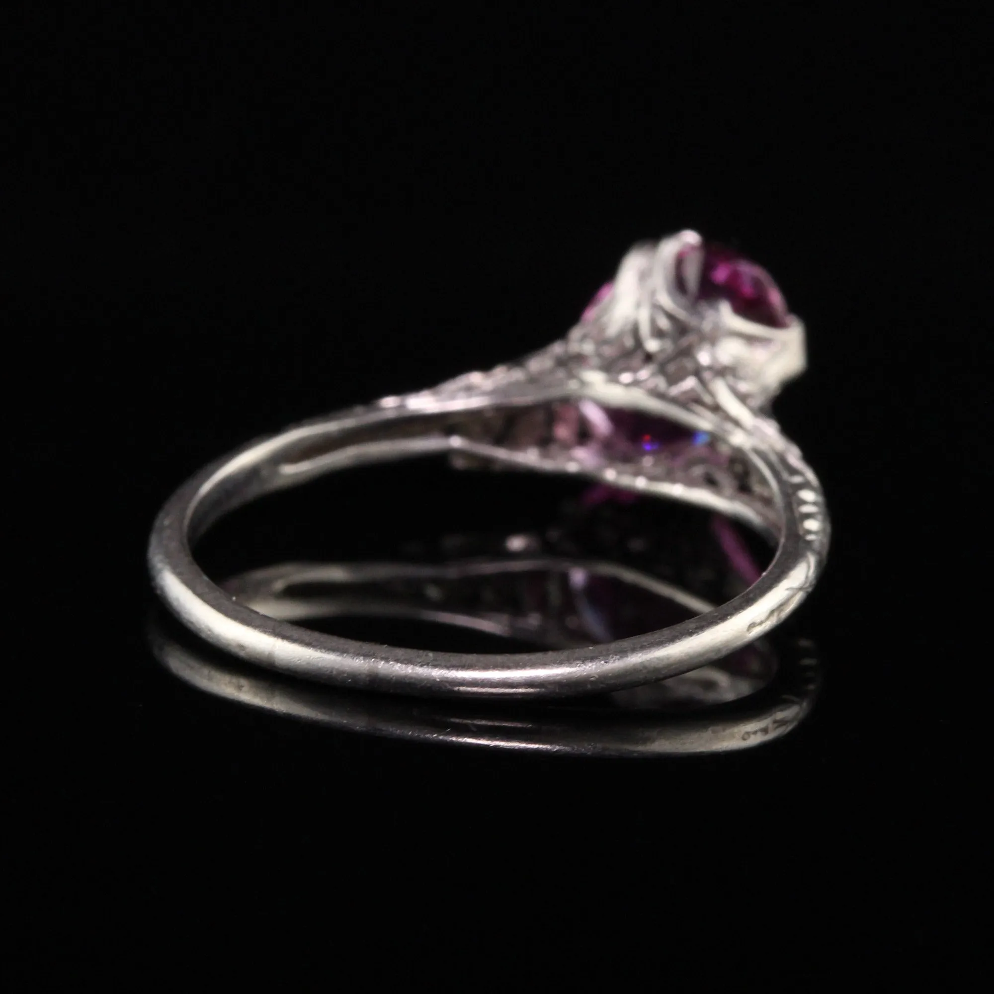Antique Art Deco Platinum Oval Pink Sapphire Filigree Engagement Ring - AGL