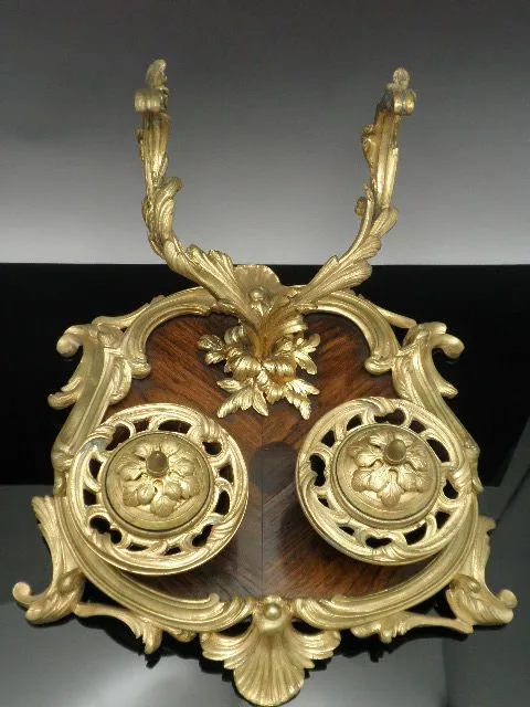 Antique French Ormolu Inkwell Wood Base