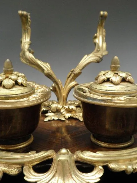 Antique French Ormolu Inkwell Wood Base