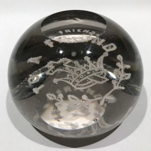 Antique Millville Art Glass Frit Paperweight “To A Friend” Crown with Cross
