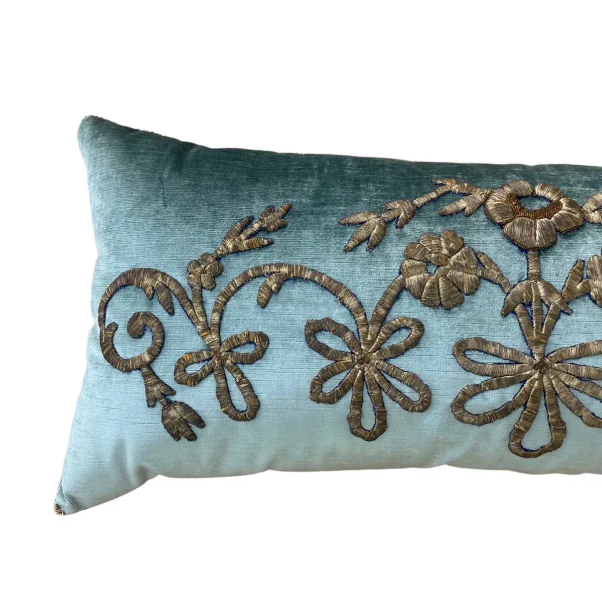 Antique Ottoman Empire Raised Warm Silver Metallic Embroidery (#E120622 | 14 x 30")