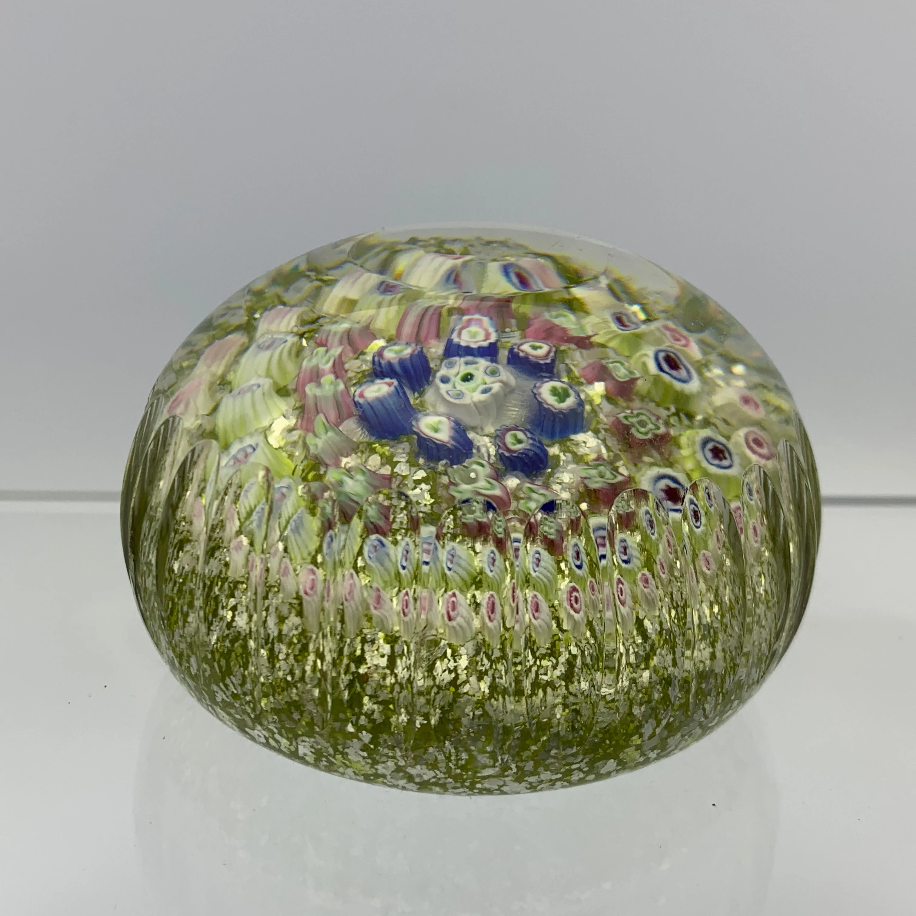 Antique Riedel Concnetirc Millefiori on Mica Speckled Green Ground