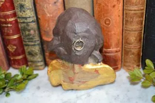 Antique Wood Cherub Head With Wings German Carved Painted Gilded