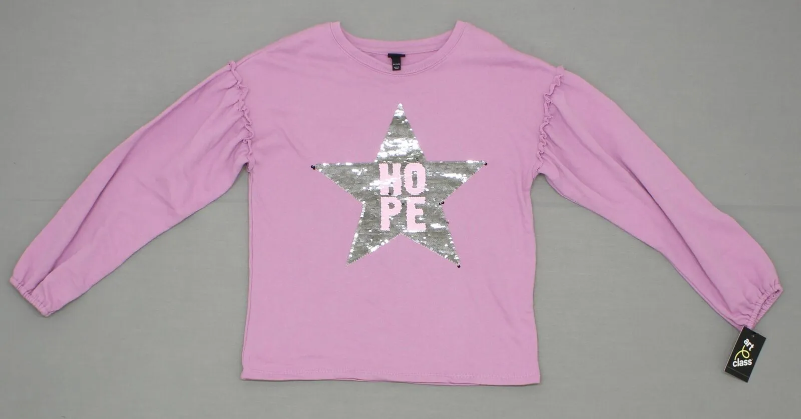 Art Class Girls Raw Edge Ruffle French Terry Sweatshirt XL (14/16) Sequins