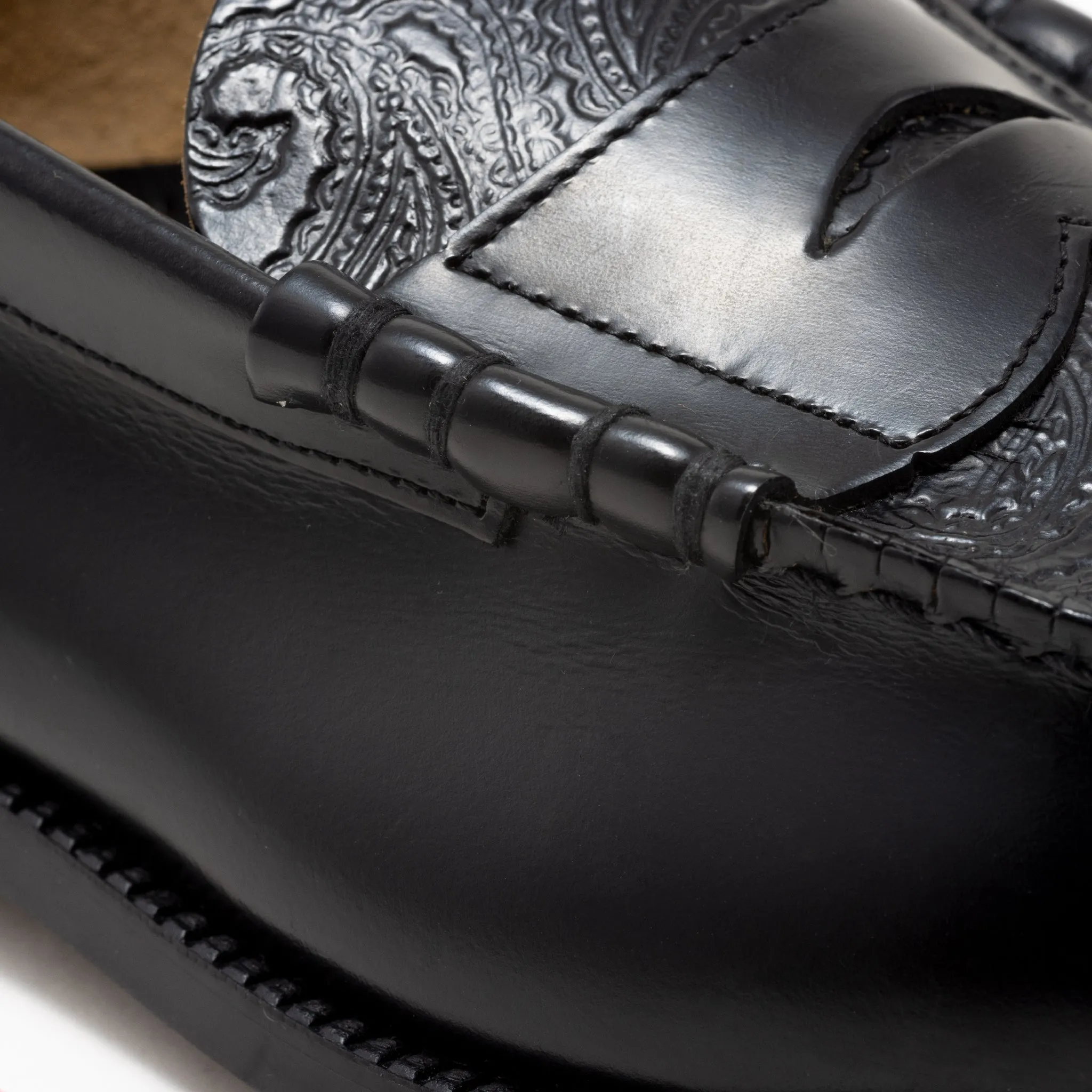 【B-Grade】MENS EMBOSSED LOAFERS / BLACK BLACK PAISLEY