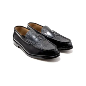 【B-Grade】MENS EMBOSSED LOAFERS / BLACK BLACK SCOTCH GRAIN
