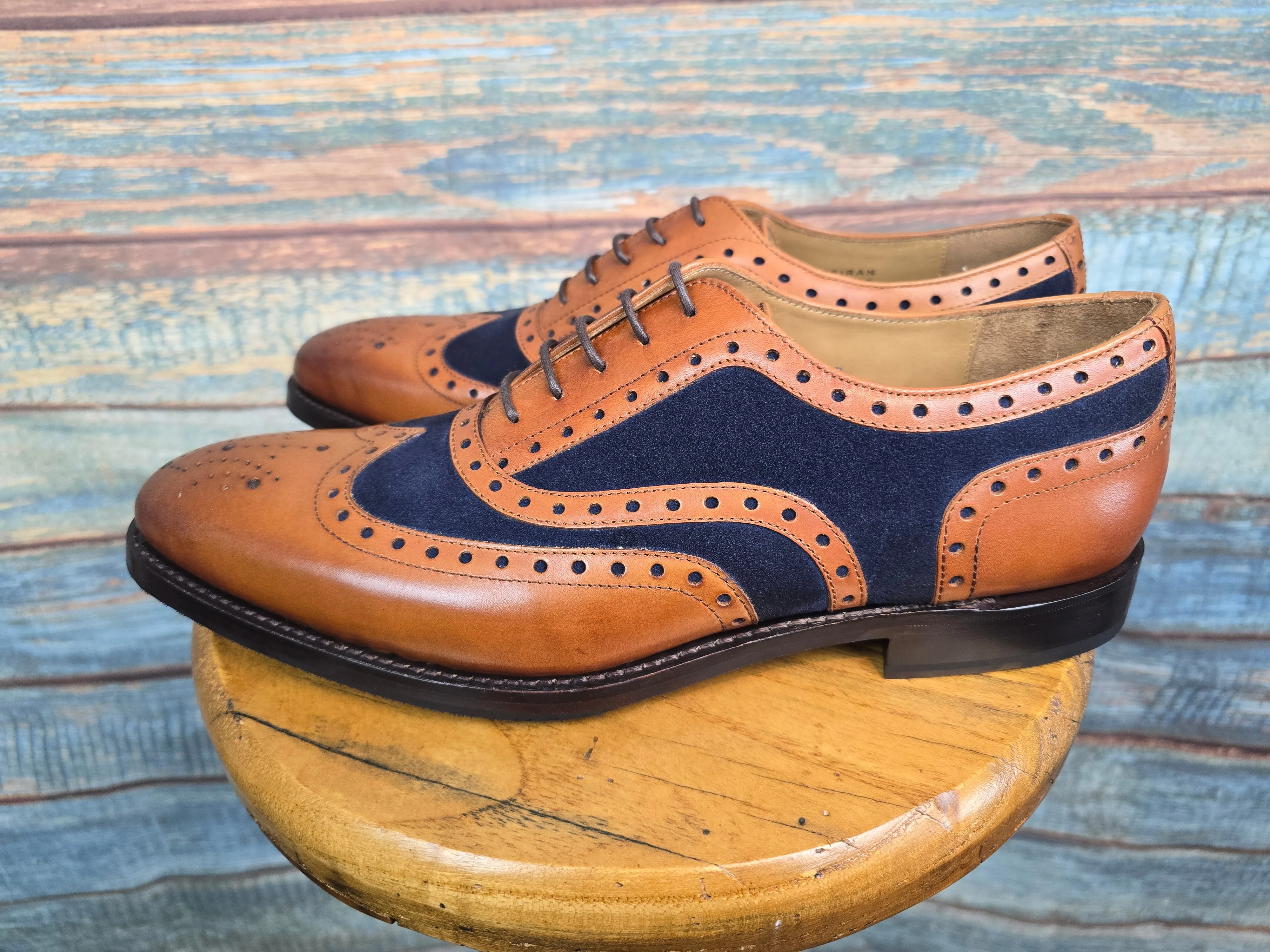 Barker Keiran - Cedar Calf with Navy Suede Brogue