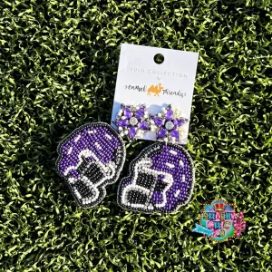 Beaded Purple Football Helmet Earrings