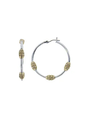 Beaded Two Tone Tri-Bead Hoop Earrings