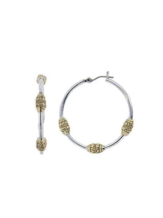 Beaded Two Tone Tri-Bead Hoop Earrings